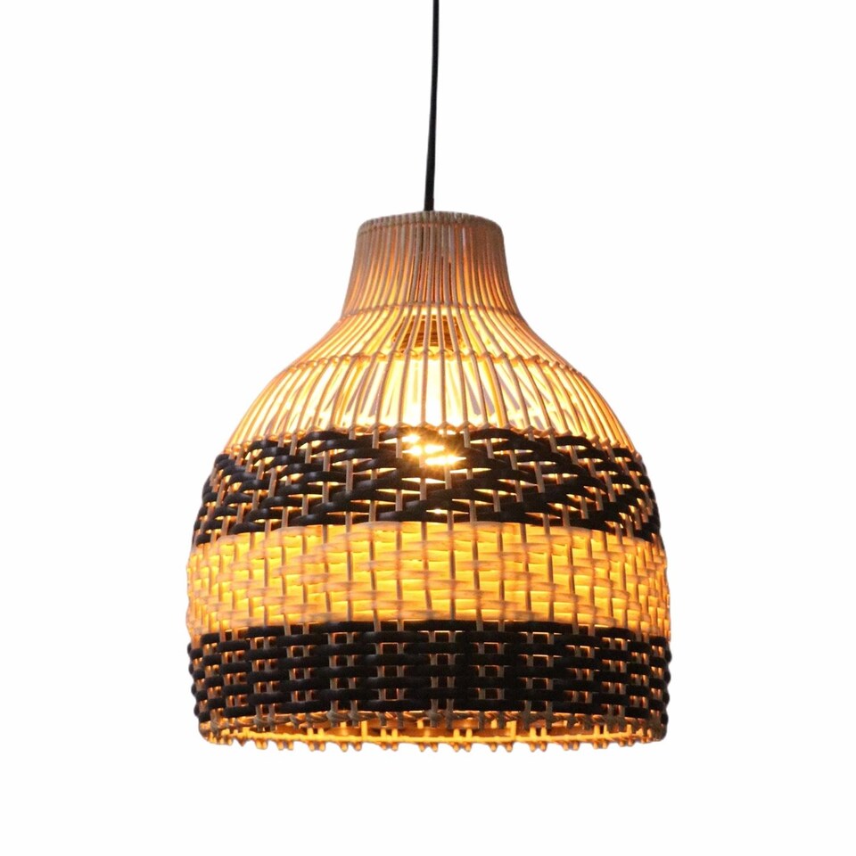 image 1 of Set of 2 Tanya - Natural Rattan Mix Pendant Lightshades | Cream | Medium | 2