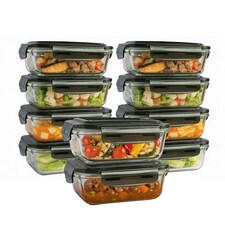 380ml Meal Prep Glass Containers with Airtight Lids Clip Lock Takeaway Containers Pack 10