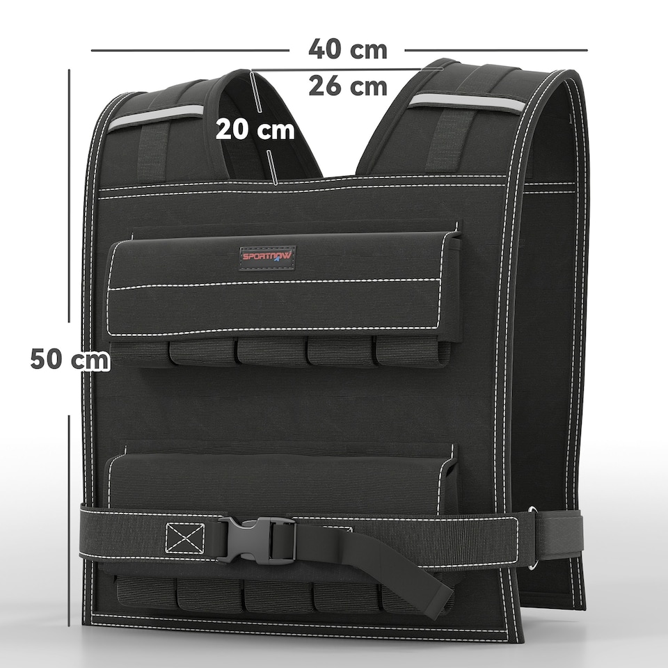 image 1 of 20KG Adjustable Weighted Vest with 20 Metal Weights, Running Weight Vest Black | 50L x 40Wcm