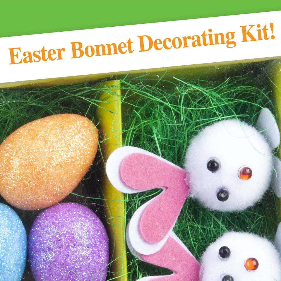 image 1 of PMS Easter Bonnet Decorating Set - 16-Piece Bunny, Carrot & Daisy Craft Kit