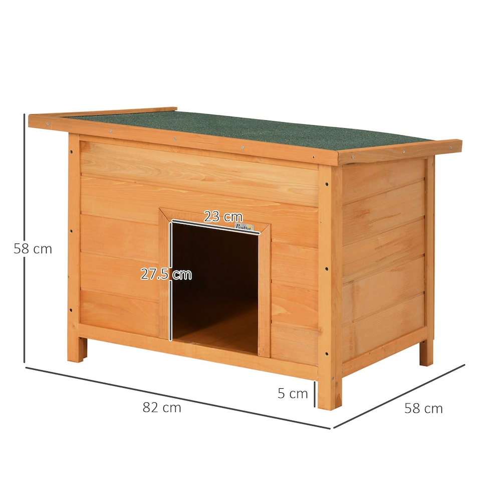 image 1 of Pawhut 82cm Elevated Dog Kennel Wooden Pet House Outdoor with Open Top