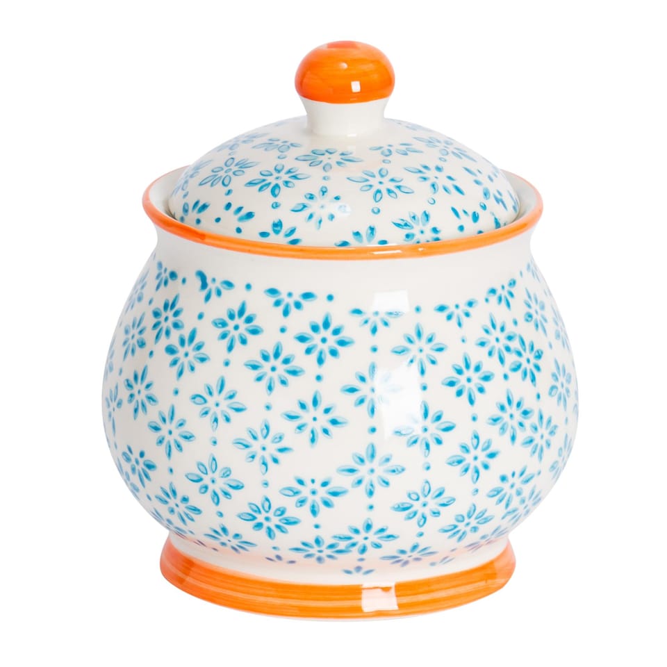 image 1 of Nicola Spring Hand-Printed Sugar Bowl - 10cm - Blue | Blue | Blue