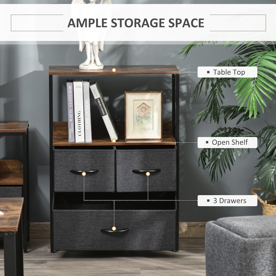 image 1 of HOMCOM 3 Drawer Storage Chest Unit Home Cabinet w  Shelves Home Living Room Bedroom Entryway Living Furniture, Black