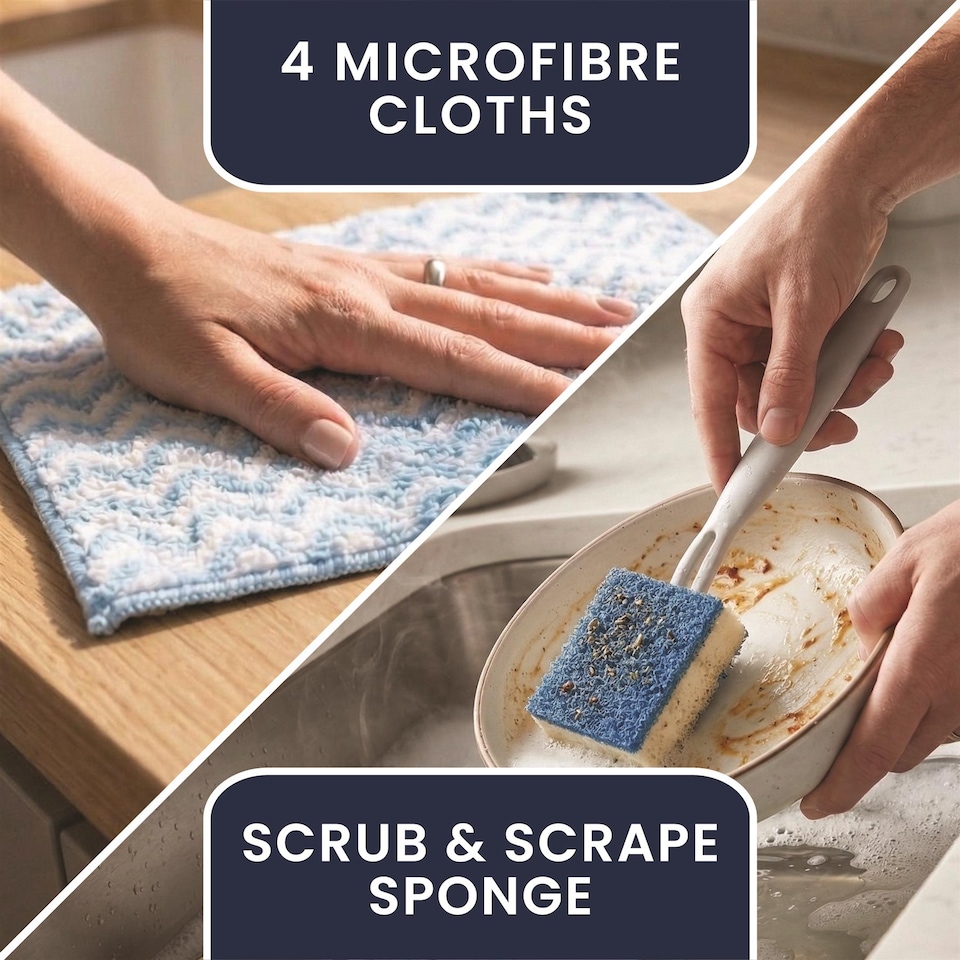 image 1 of All-in-one cleaning bundle with essential tools Includes scourers, cloths, brushes and caddy