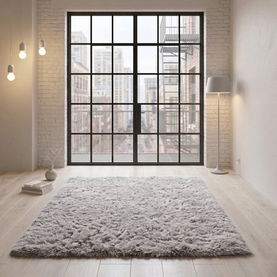 image 1 of Shaggy Fluffy Rug Ultra Soft Plush Modern Floor Rug Non Slip Reverse | Silver | 160 x 230cm