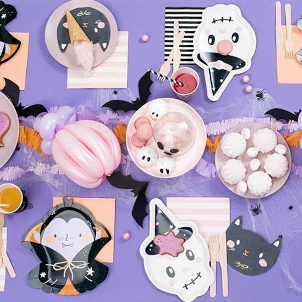 image 1 of Skull Shaped Halloween Paper Plates 27cm - Pack of 6 | White