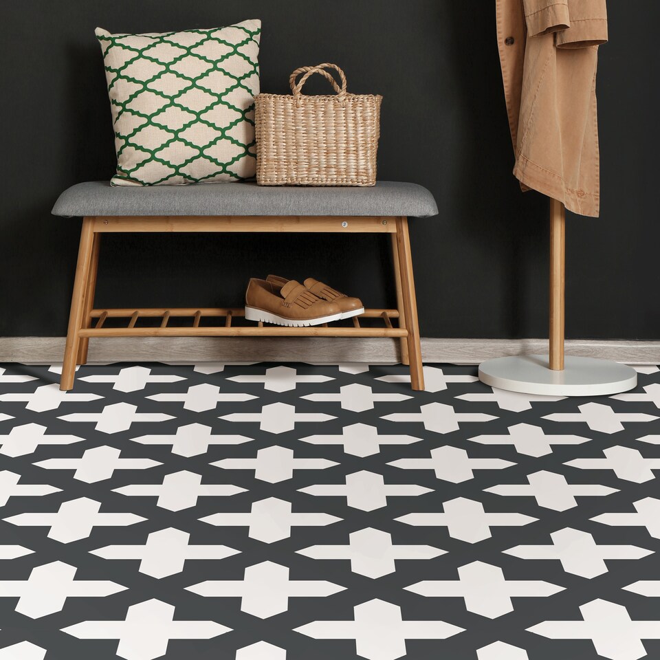 image 1 of Floorpops Nordic Black Peel And Stick Floor Tiles FP3308