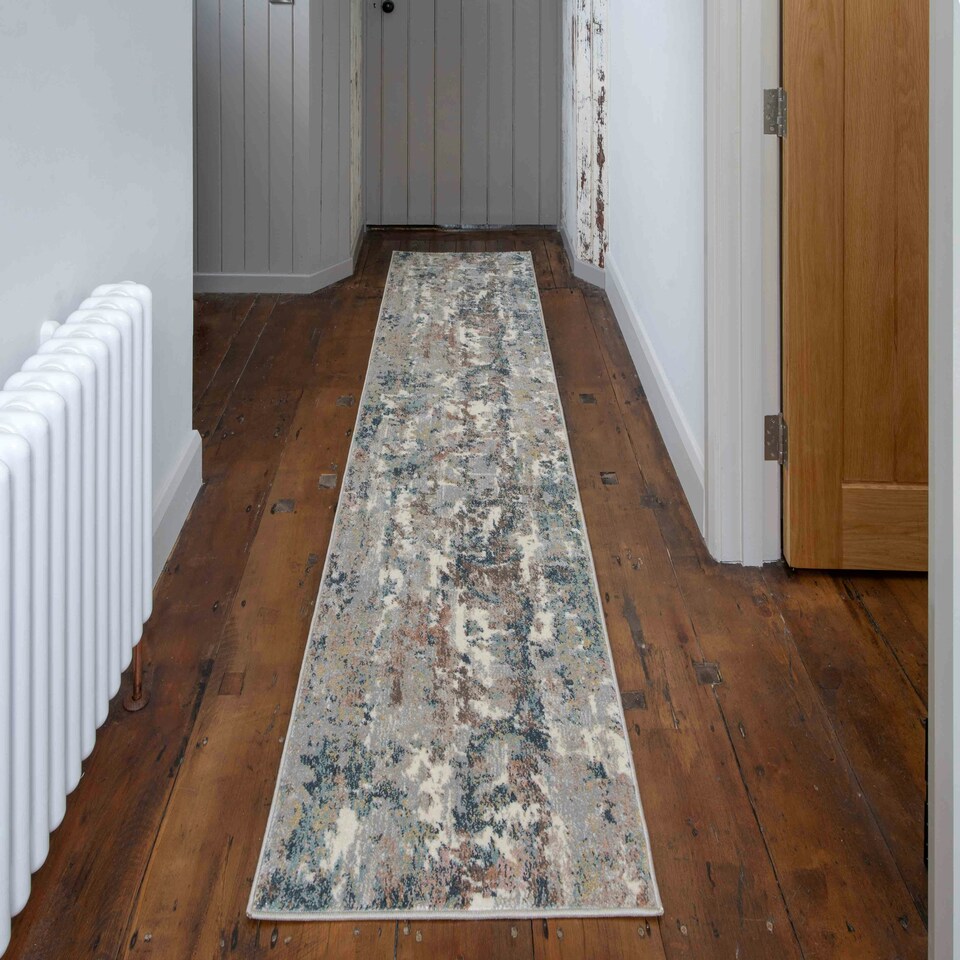 image 1 of KUKOON Blue Grey Abstract Modern Hallway Runner Rug 60cm x 240cm