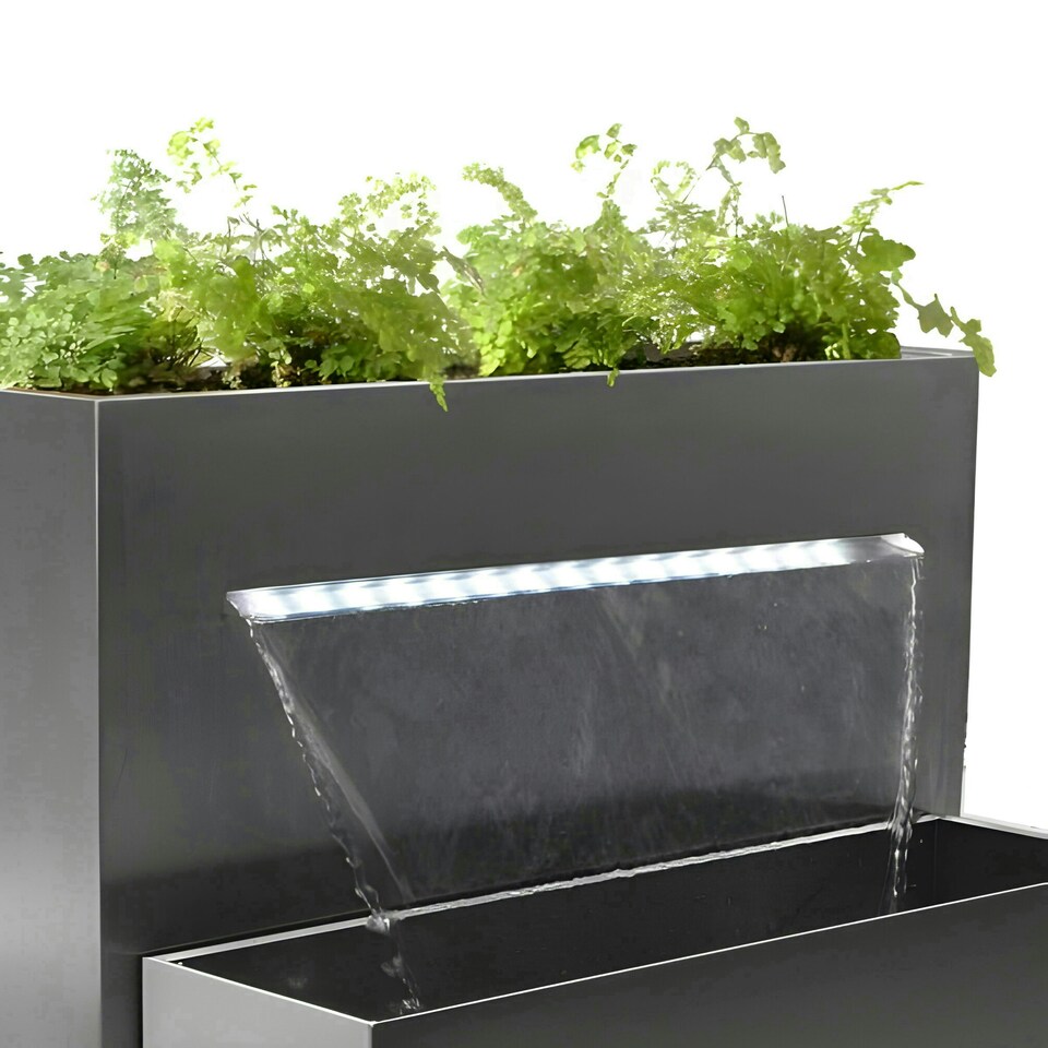image 1 of Primrose Berkeley Stainless Steel Planter Waterfall Feature with Lights 89cm