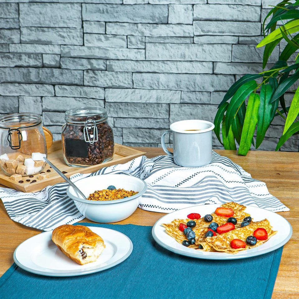 image 1 of Argon Tableware 16 Piece White Enamel Dinner Set - cm - Grey