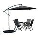 image 1 of Outdoor 4 Person Round Glass Top Garden Dining Table Chairs With Black Banana Parasol and Base