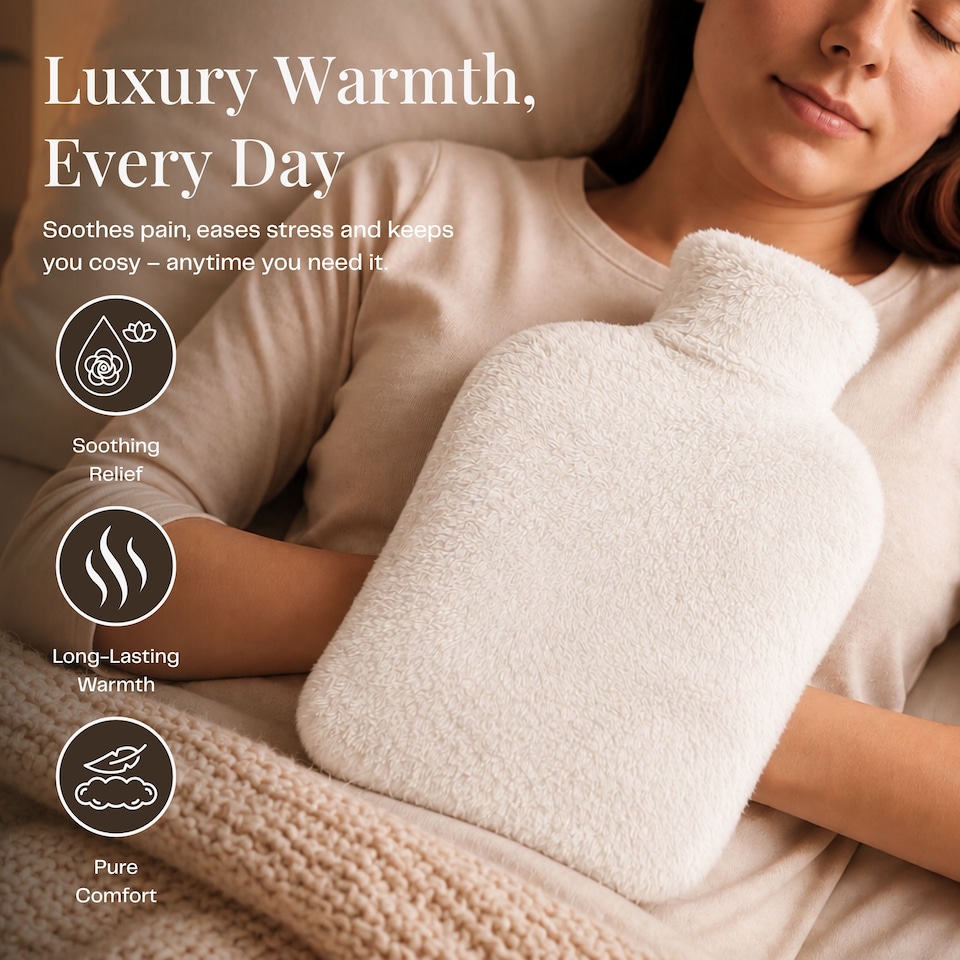 image 1 of 2L Hot Water Bottle - Luxury, Soft and Washable Hot Water Bag for Hot and Cold Compress