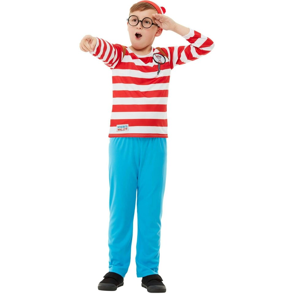 image 1 of Wheres Wally? Boys Deluxe Costume Set - White/Red - 10-12 Years