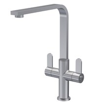 Chara Kitchen Sink Mono Mixer Tap - Brushed Nickel Dual Lever Handles | Silver | Brushed Nickel | 1