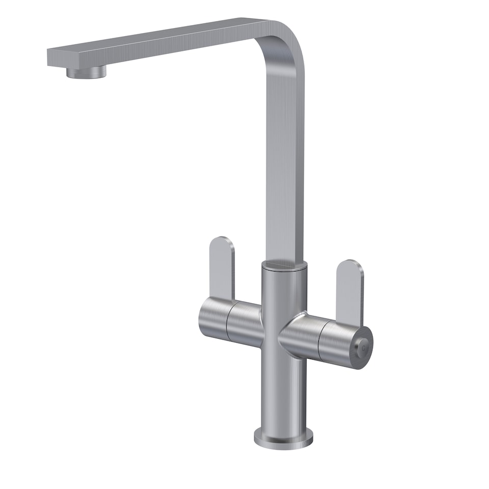 image 1 of Chara Kitchen Sink Mono Mixer Tap - Brushed Nickel Dual Lever Handles | Silver | Brushed Nickel | 1