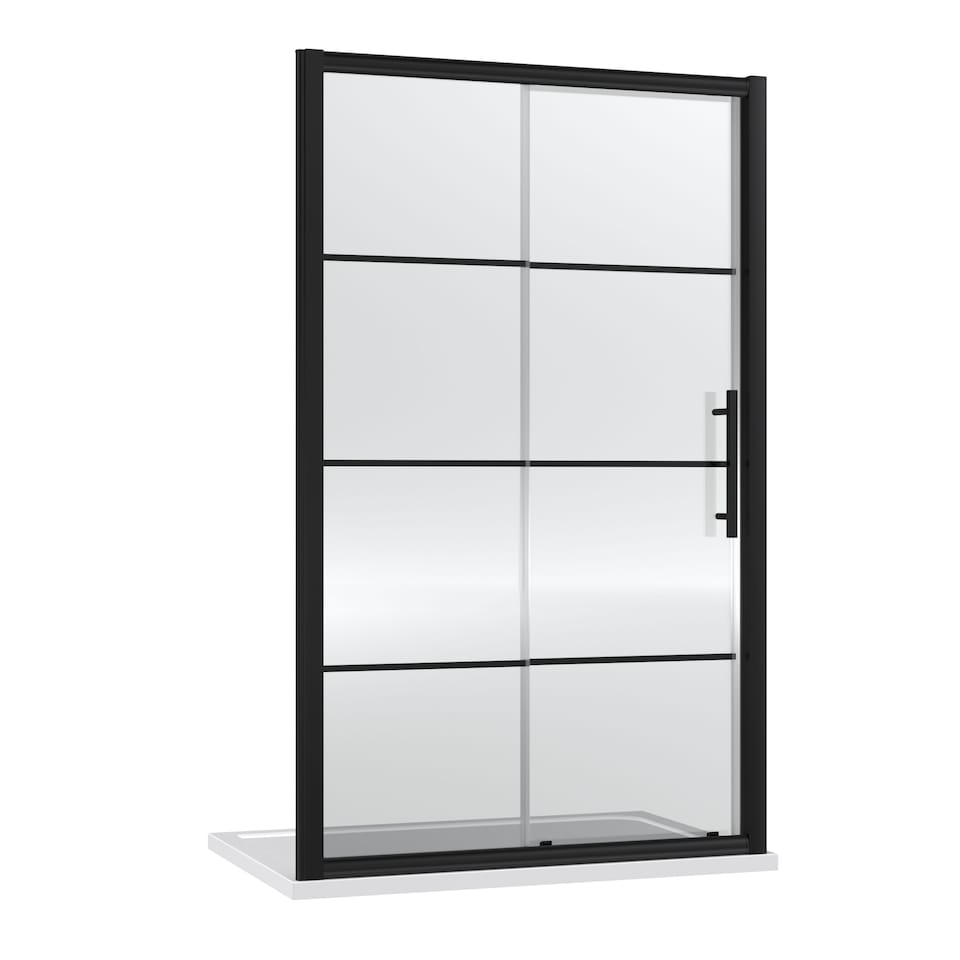 image 1 of 8mm Toughened Safety Glass Single Sliding Shower Door Black 1200mm | Black | Matt Black | 1