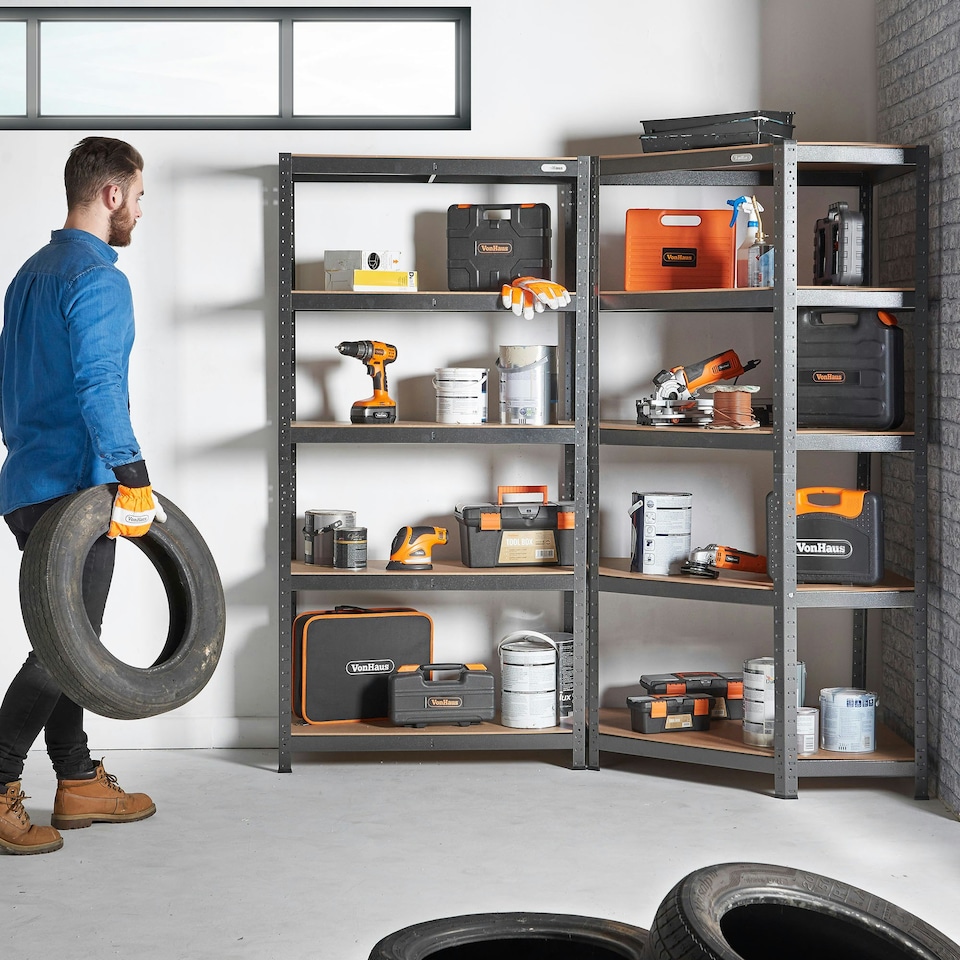 image 1 of VonHaus 5 Tier Heavy Duty Steel Corner Storage Unit for Garage