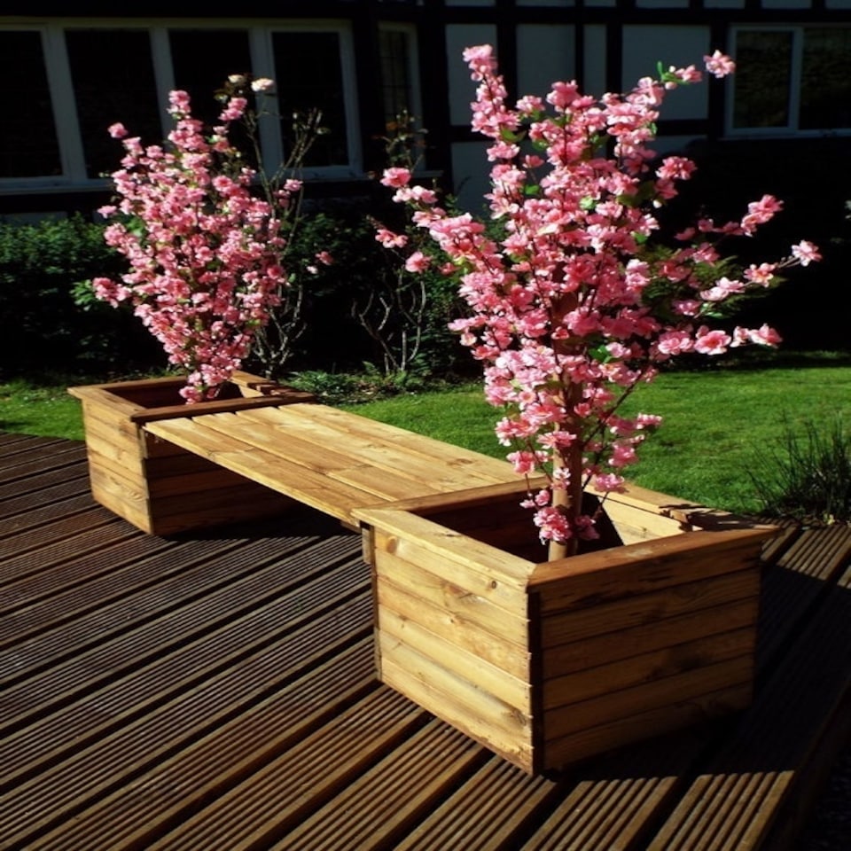 image 1 of Planter Bench, Wooden Garden Planters with Seat - W198 x D47 x H46 - Fully Assembled - Bench Brown