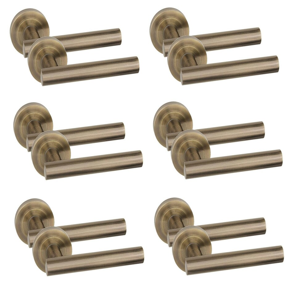 image 1 of Golden Grace 6 Pair Straight T-Bar Design Classic Door Handles in Antique Brass Finish with Spindle and Fixings Bronze