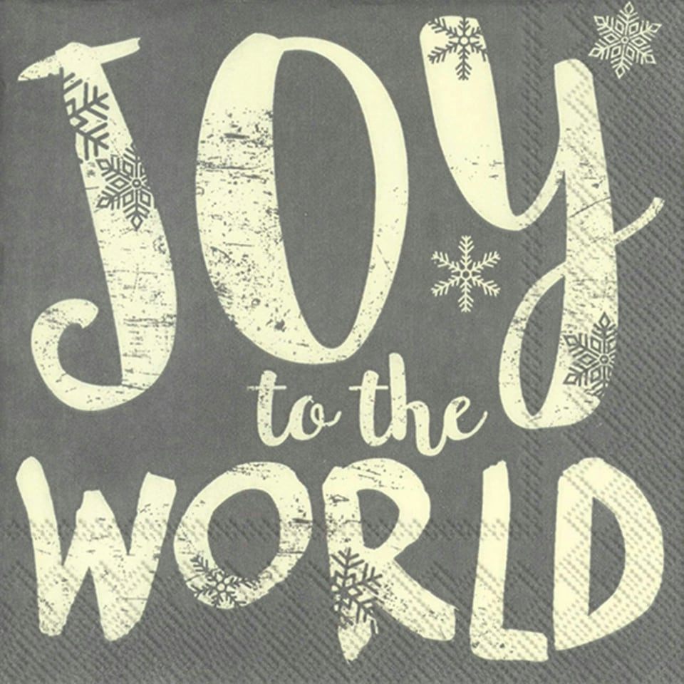 IHR Lunch Napkins Joy To The World Grey  33cm 3ply 20 Pack