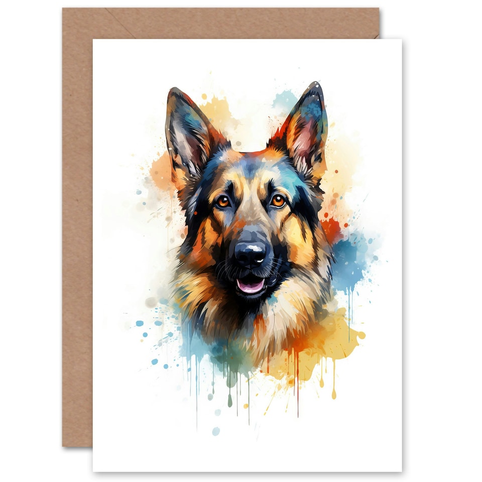 image 1 of Dog Lover German Shepherd Colourful Watercolour Portrait Greeting Card