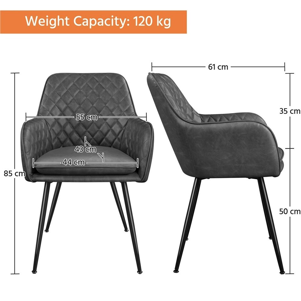 image 1 of Yaheetech Set of 2 PU Leather Dining Chairs with Metal Legs Grey | Dark Grey