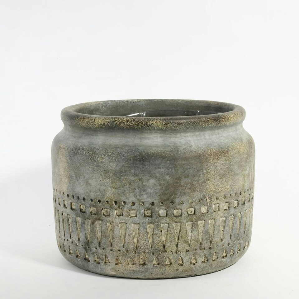 Cement Tribal Inspired pattern Jar Plant Pot - H14.5 x W19.5cm