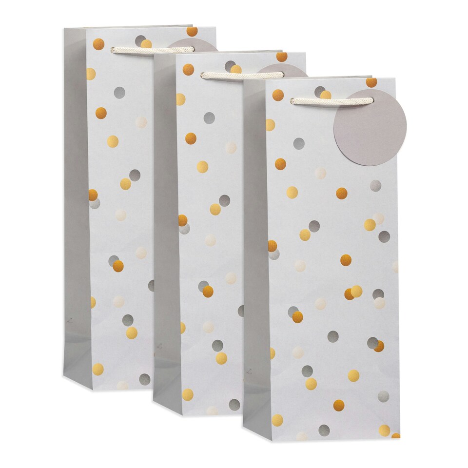 image 1 of Multipack of 3 Bottle Gift Bags | Party Bags for Presents | Birthdays/Weddings | For Him/Her/Friend | Confetti Sprinkle Design Silver