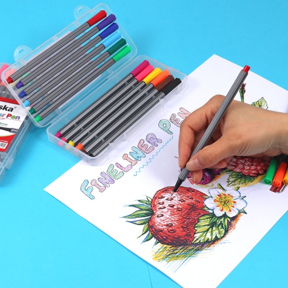 image 1 of Pack of 12 Colour Art Drawing Fineliner Marker Pens