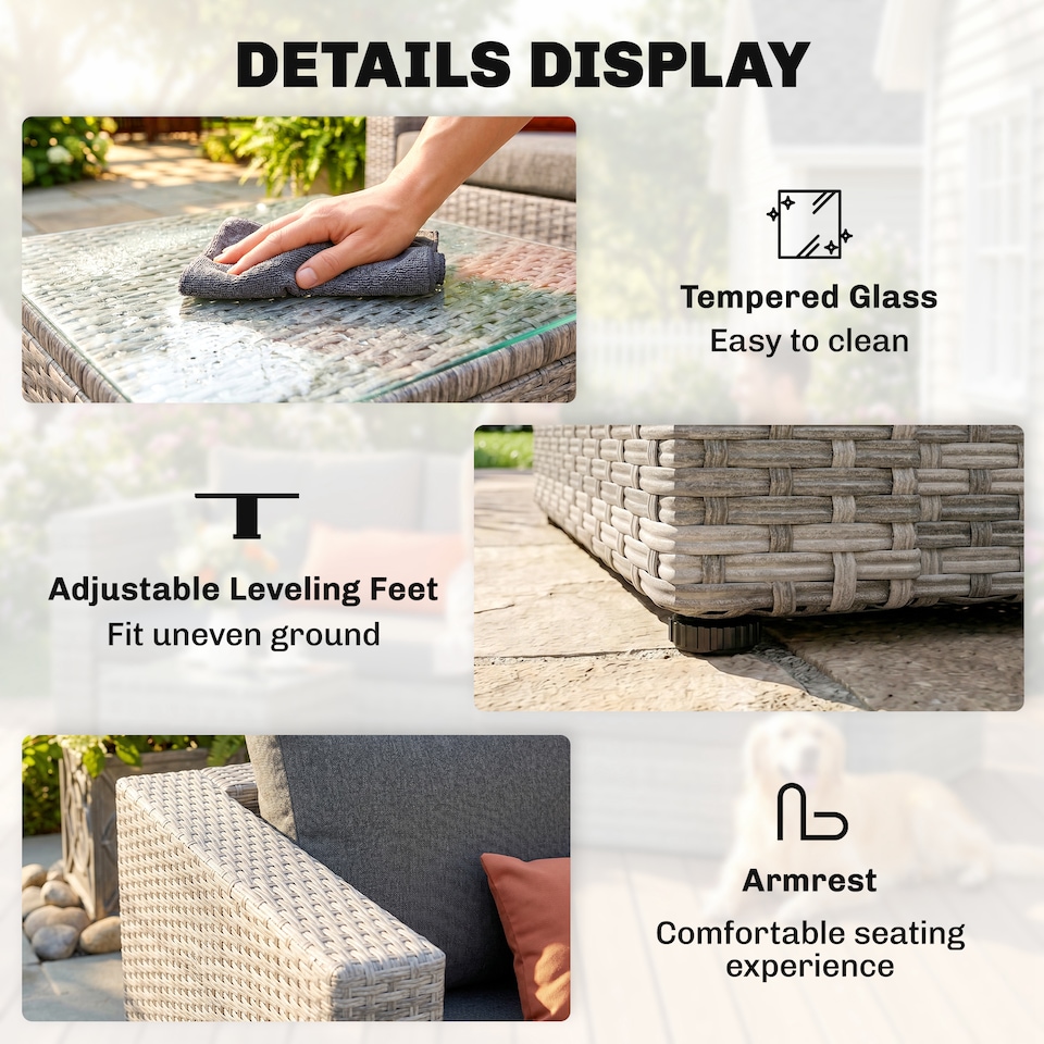 image 1 of Outsunny 3 PCS Outdoor PE Rattan Chaise Lounge Furniture Sofa Set w/ Cushions