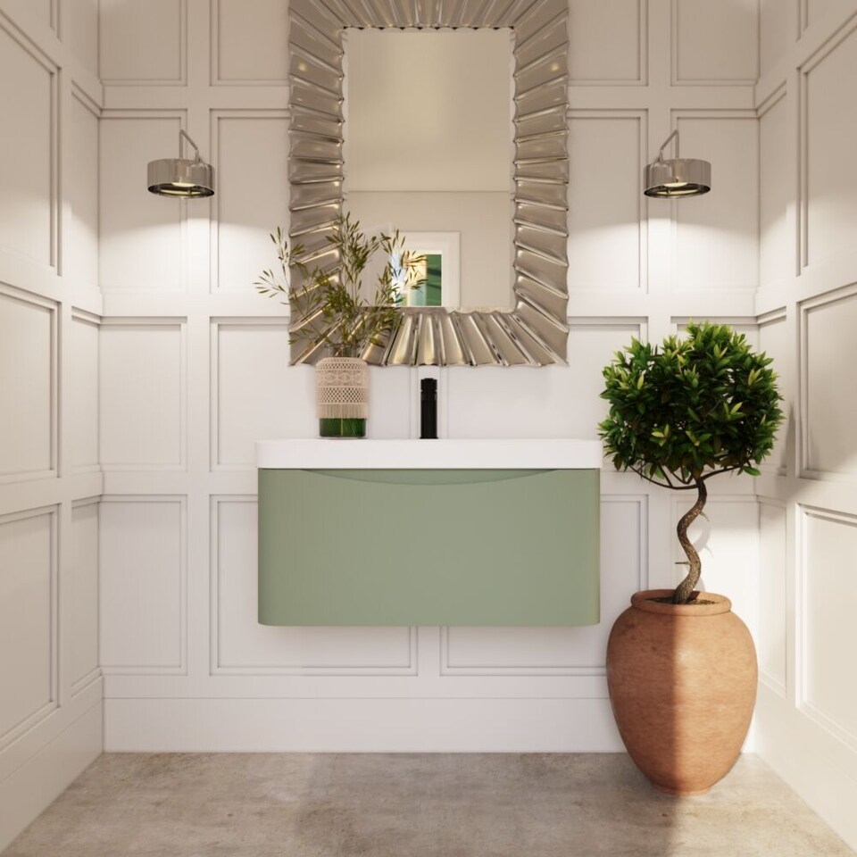 image 1 of Balterley Arch Modern Bathroom Wall Hung 1 Drawer Vanity Unit & Ceramic Basin | Green | Satin Green