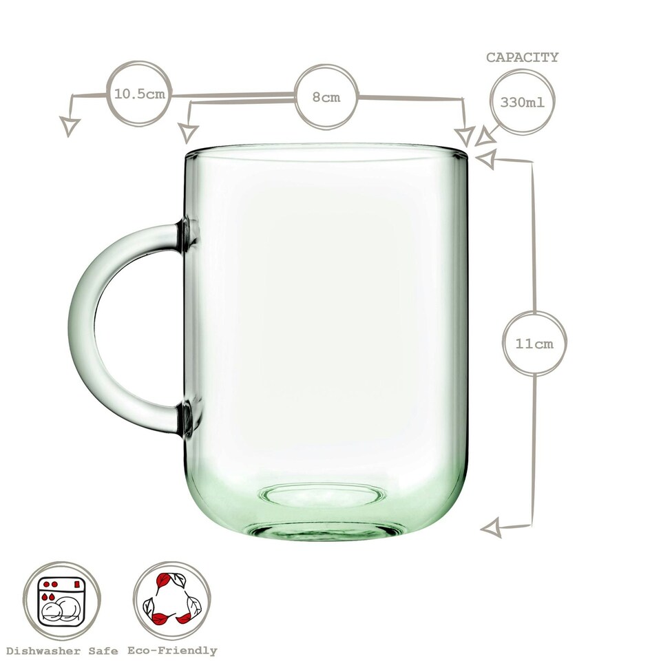 image 1 of Pasabahce Aware Iconic Recycled Glass Mugs - 330ml - Green - Pack of 8