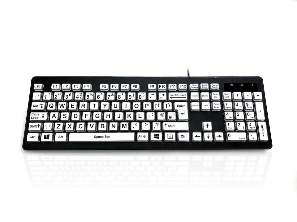image 1 of Accuratus Rainbow 2 High Contrast Keyboard - USB High Contrast Visual Impairment SEN Keyboard with Extra Large Black Font & White Keys