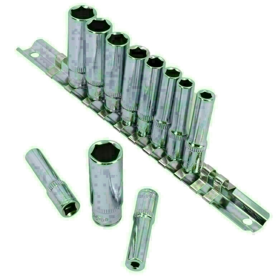 image 1 of 1/4" Drive Double Deep Imperial SAE AF 6 Sided Sockets 5/32" - 1/2" 11pc Set