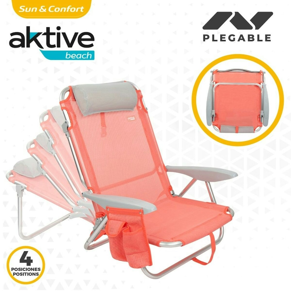 image 1 of Folding Chair with Headrest Aktive Flamingo Coral 51 x 76 x 45 cm (2 Units) N/A