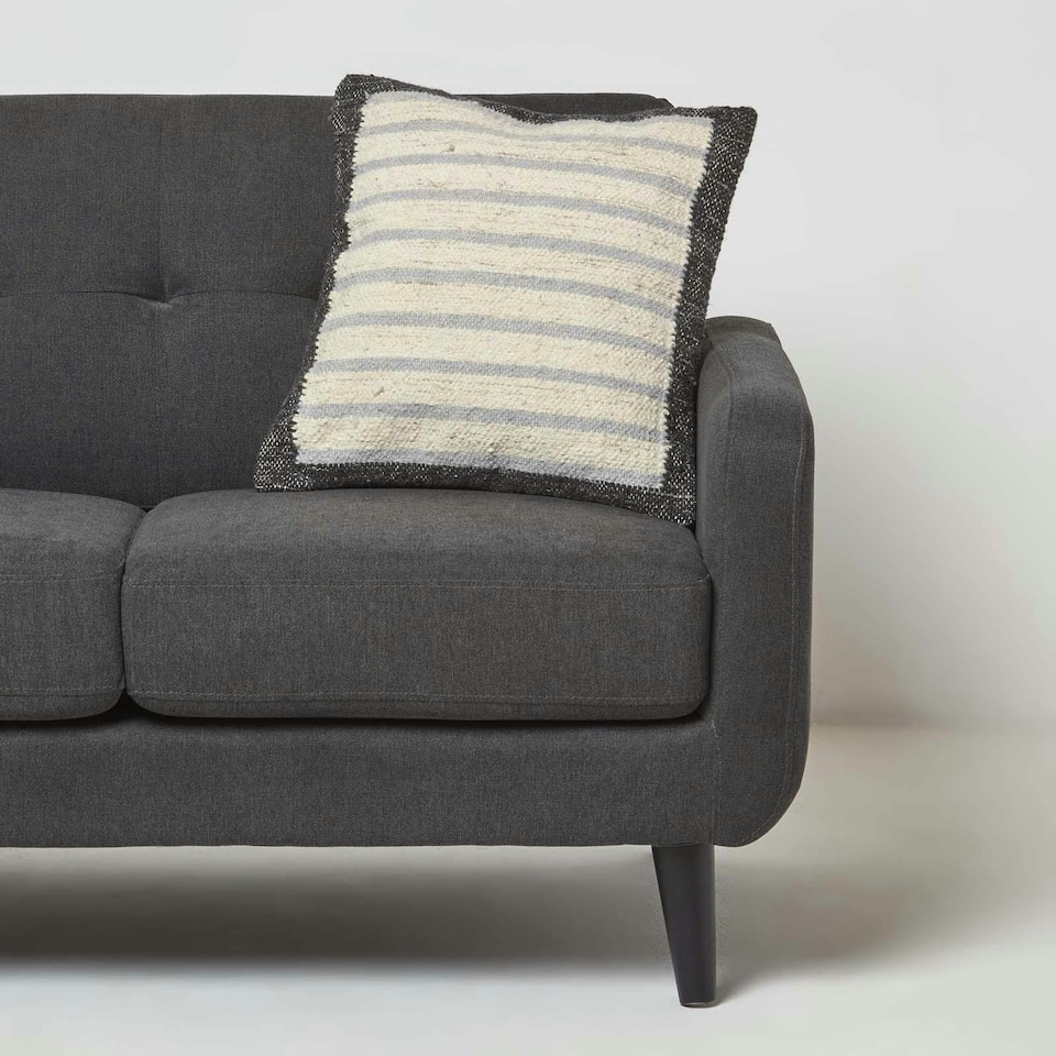 image 1 of Homescapes Veria Handwoven Grey Stripe Kilim Cushion - 45 x 45 cm | Grey | Cream, Grey | 1