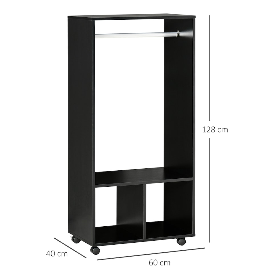image 1 of HOMCOM Mobile Open Wardrobe Clothes Rail Storage Shelves Small Bedroom Black