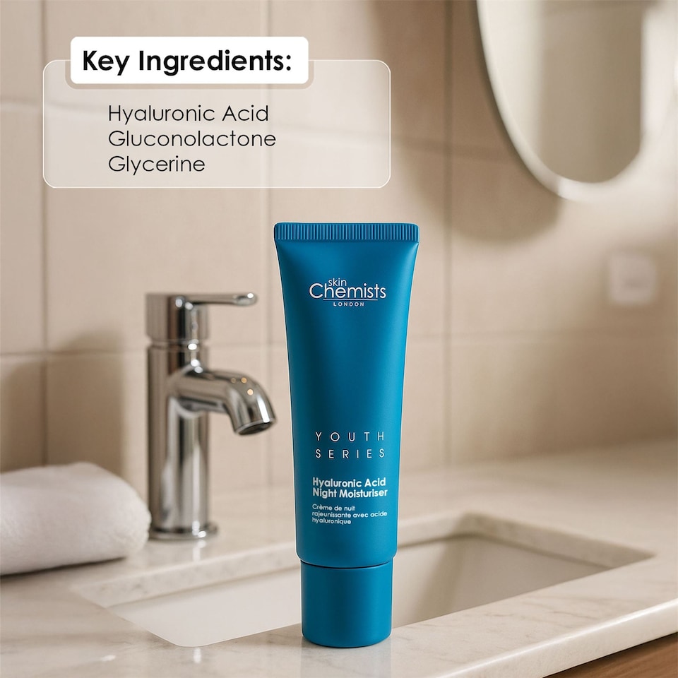 image 1 of skinChemists 1% Hyaluronic Acid Anti-Ageing Night Moisturiser 50ml for Dryness, Fine Lines, Wrinkles