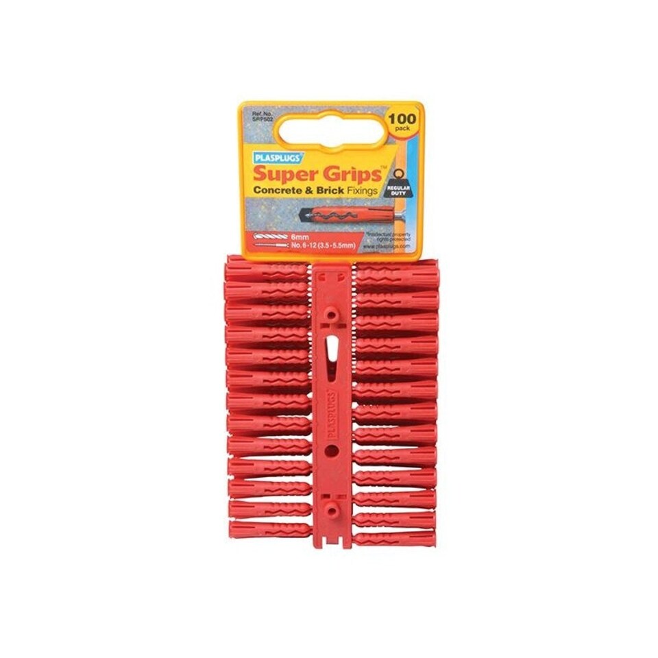 Plasplugs Solid Wall Super Grips - Multi Colour - Pack of 100 Red