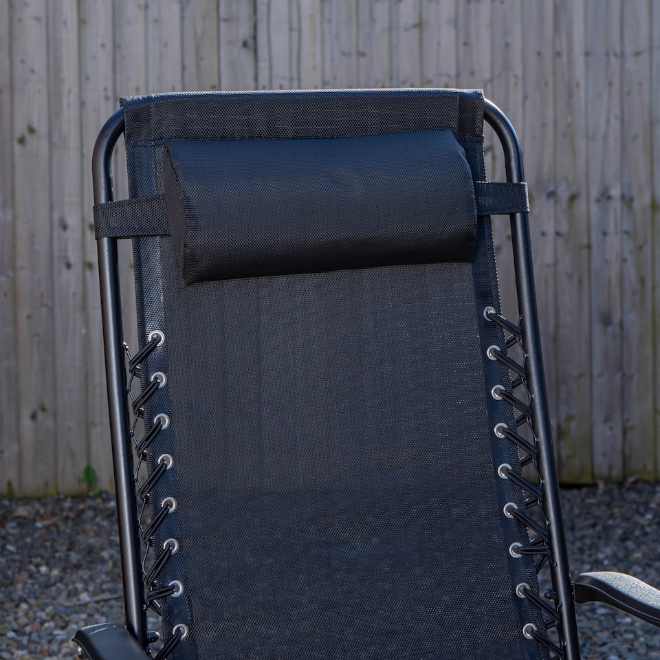 image 1 of Set of 2 Black Multi Position Textoline Zero Gravity Garden Relaxer Chair Lounger | Black | Black