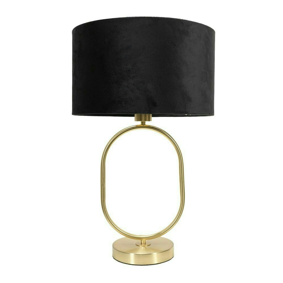 ValueLights Antonia Linen White Trim Drum Shade Brushed Gold Oval Table Lamp with LED Bulb Gold