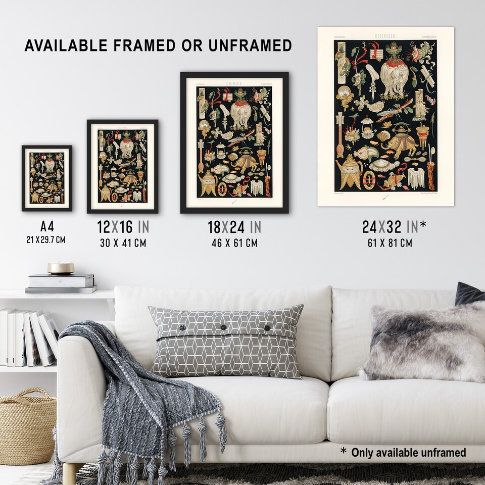 image 1 of Chinese Ornamental Objects Racinet Vintage Huge Wall Art Poster Print 24X32"