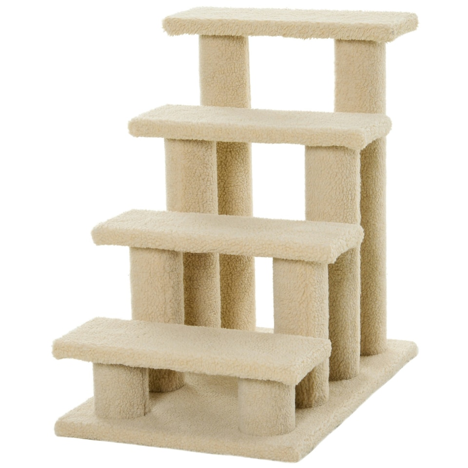 image 1 of PawHut Dog Steps for Bed 4 Step Pet Stairs for Dog Cat Climb Ladder Cream