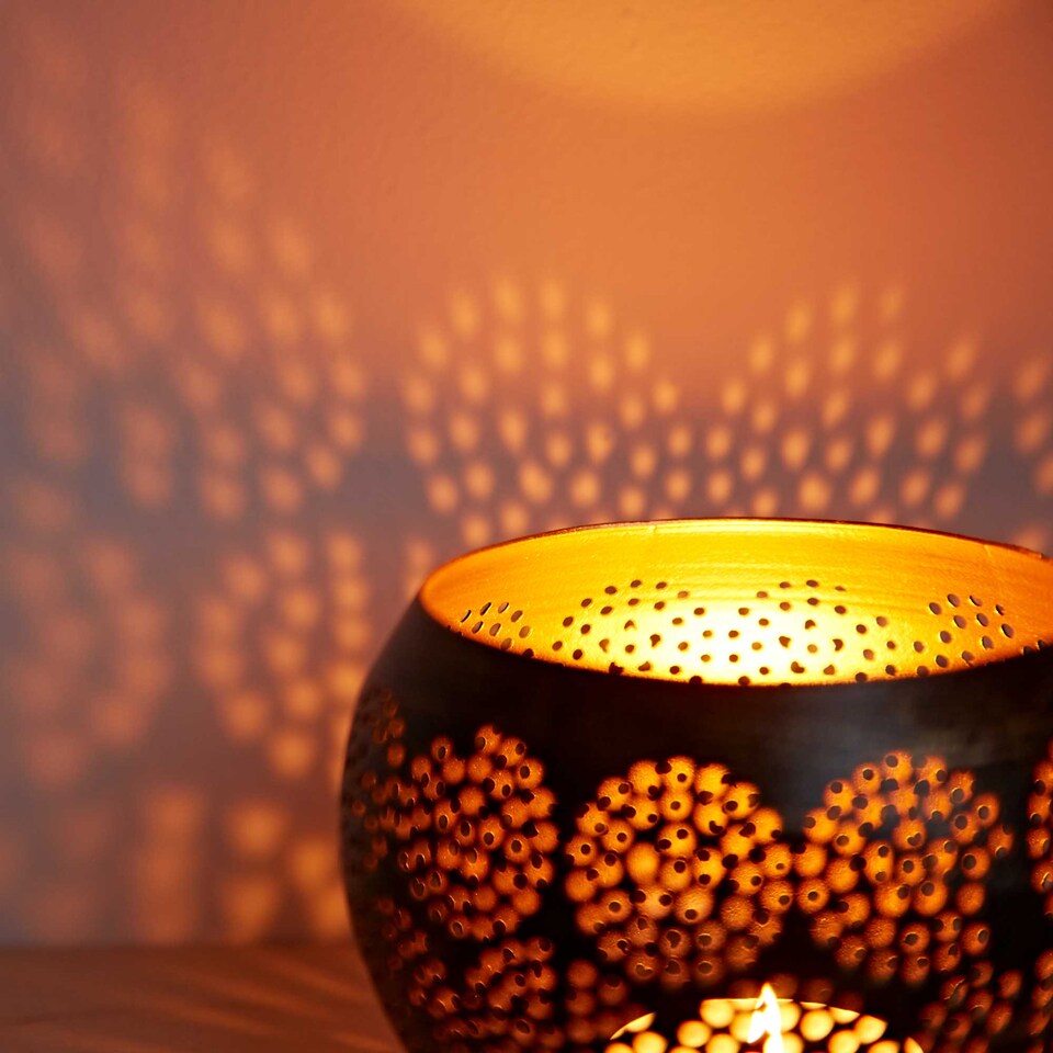 image 1 of Black and Gold Metal Tea Light Holder