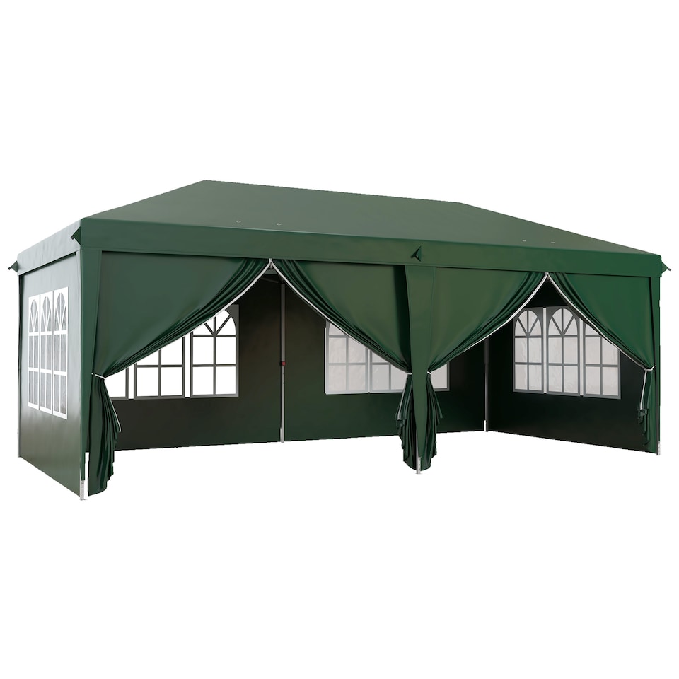 image 1 of Outsunny 3 x 6 m Garden Pop Up Gazebo, Wedding Party Tent Marquee, Water Resistant Awning Canopy with Sidewalls, Windows, Carry Bag, Green