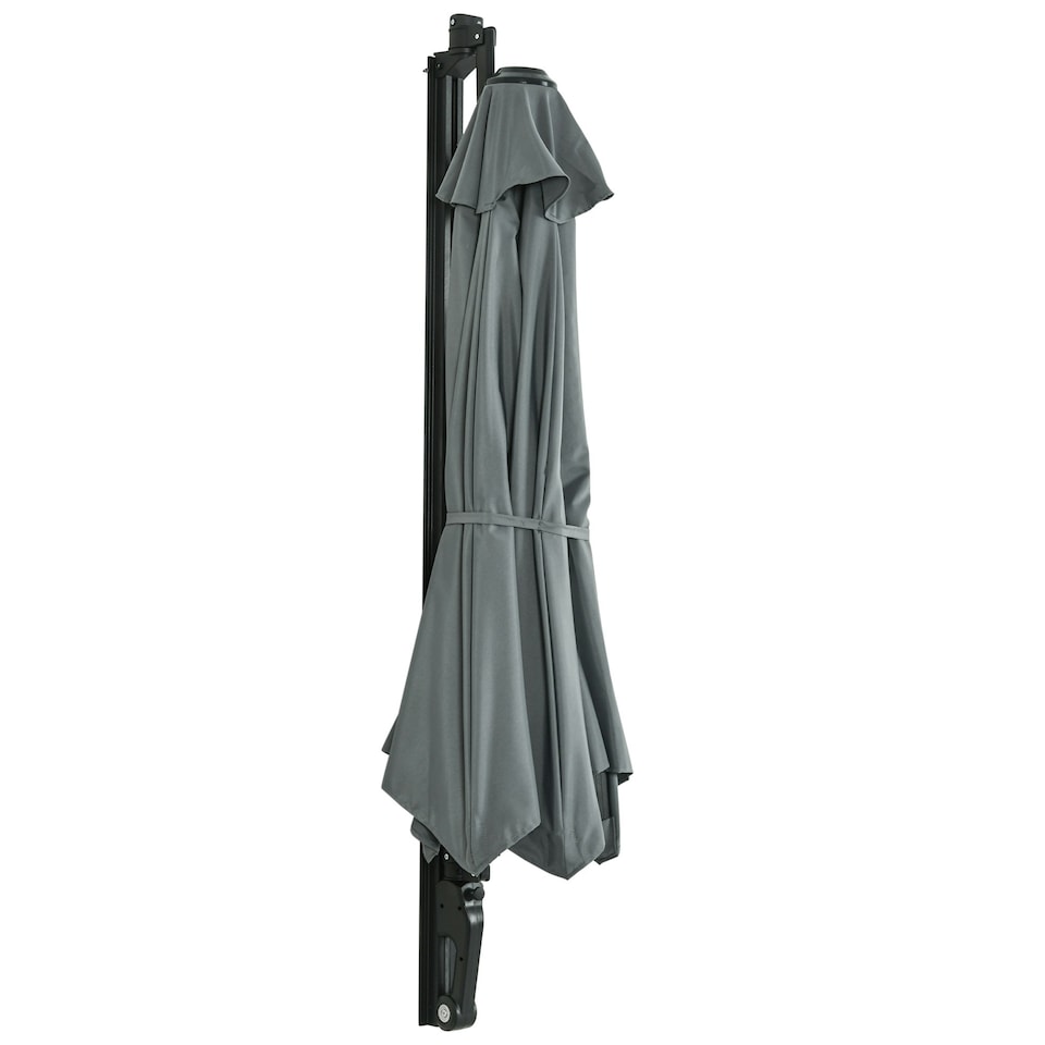 image 1 of Outsunny Wall-Mounted Parasol Patio Umbrella with Hand to Push System Grey