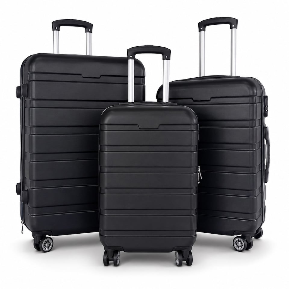 image 1 of 20 Inch, 24 Inch, 28 Inch 3pc Hard Shell ABS Luggage Suitcase Set with Combination Lock | Black