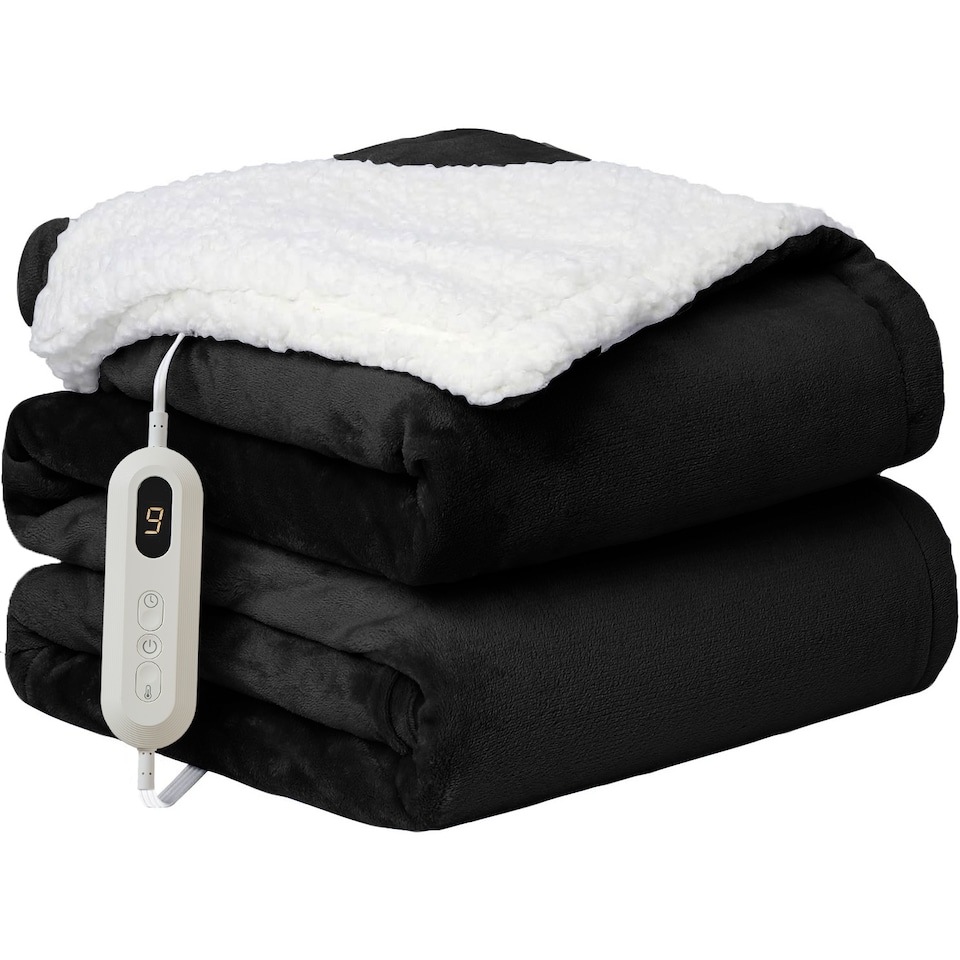 image 1 of Neo Black Electric Heated Throw Over Blanket - Reversible | Black