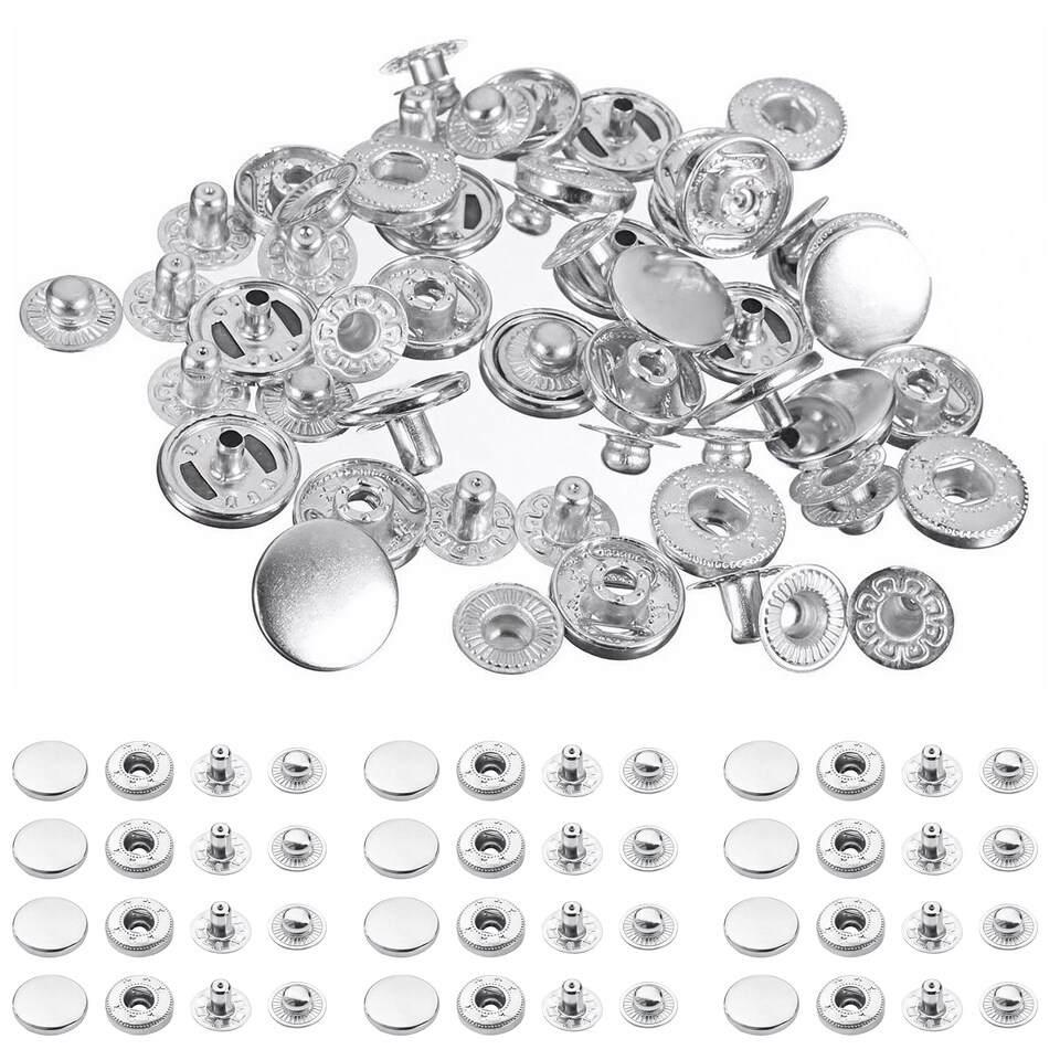 image 1 of 15mm S Spring Press Studs 4-Part, Durable & Lightweight - 100pcs