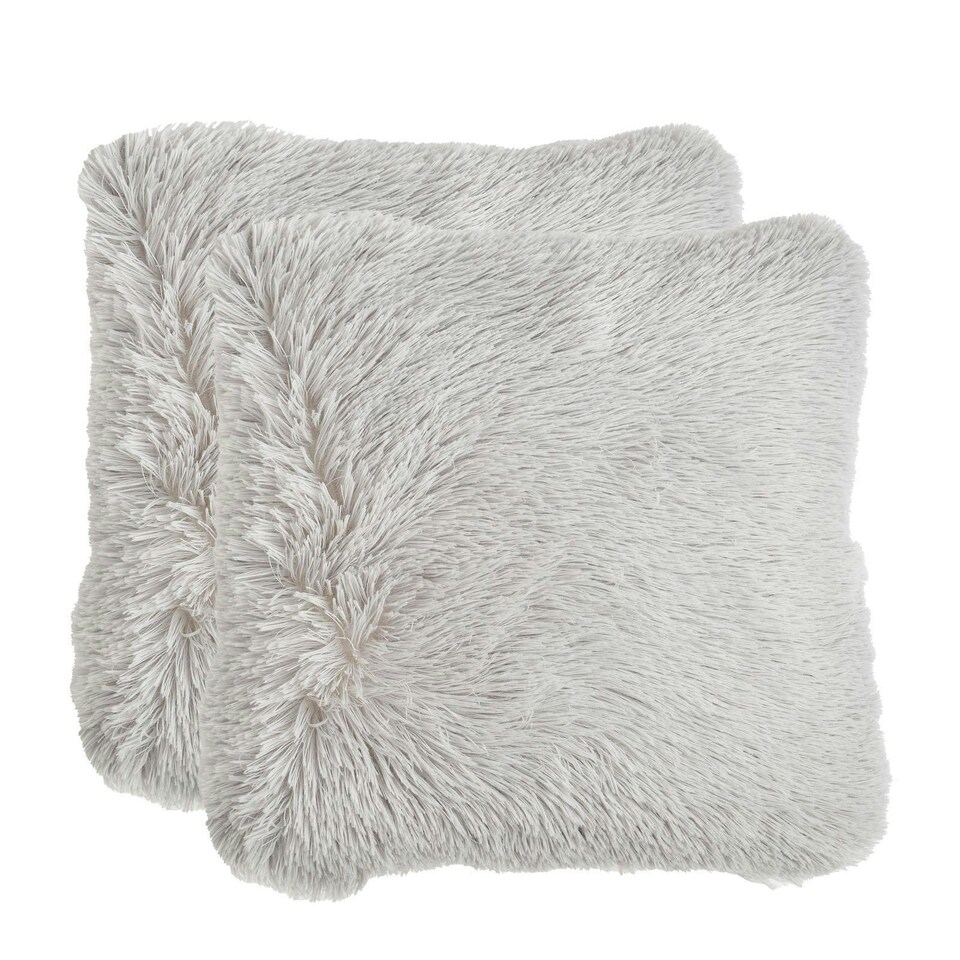 image 1 of OHS 2 x Fluffy Shaggy Soft Plush Cushion Covers, 45x45cm - Silver